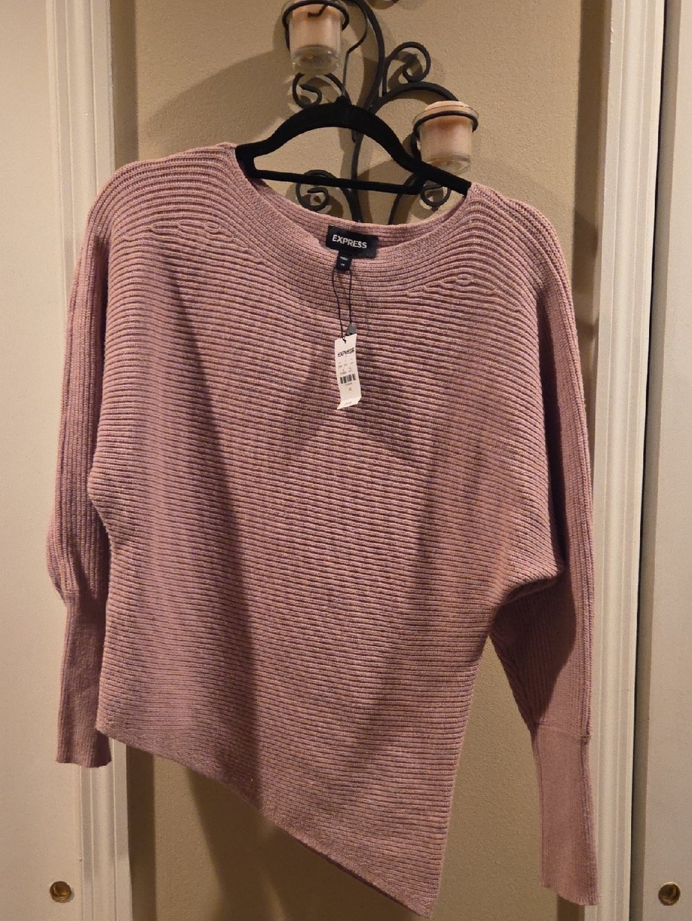 Express Dusty Rose Ribbed Crewneck Sweater